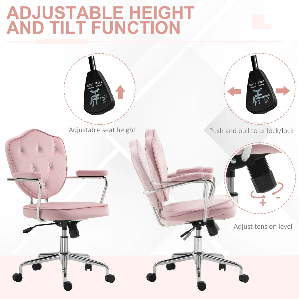 Cute Velvet-Feel Fabric Vanity Chair, Pink