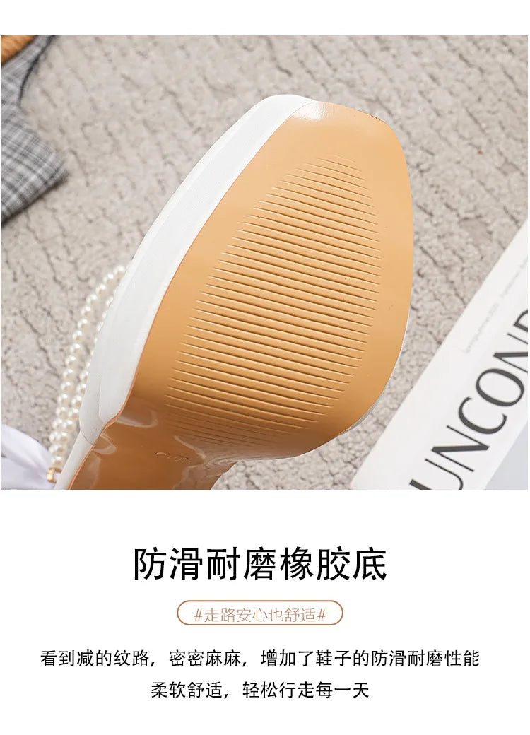 Fashion Super High Heels Sandals Bow Buckle Square Head Heels Ladies Shoes