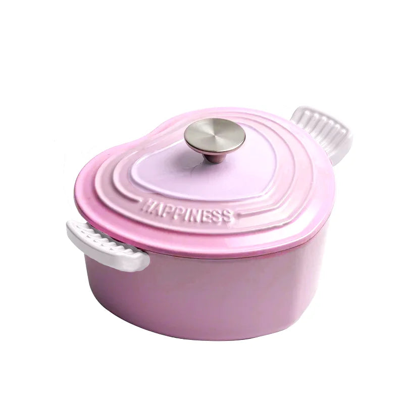 Pink Saucepan Enamel Pot Non-Stick Pot Heart-shaped Cookware Cast Iron Pot Kitchen Accessories Cooking Tools