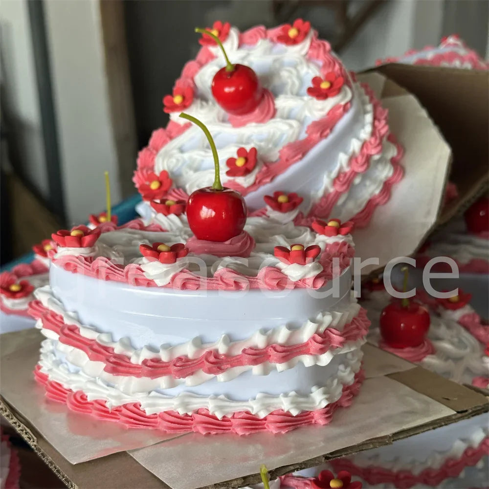 Lifelike Strawberry Cream Design Vibrant Pink Box Themed Photoshoots Jewelry Gifts Props Fake Cake Trinket Case Sweet Style