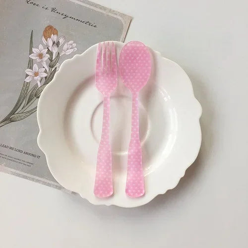 Plastic Dessert Tray Acrylic Cake Dish Grid Pattern Spork Floral Plates with Spoon & Fork