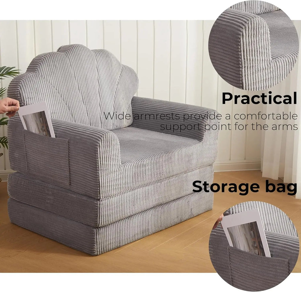 Folding Sofa Bed, Convertible Sleeper Chair Bed with Armrest/Back Support, Comfy Floor Sofa Futon Couch Lounge Foldable Mattress