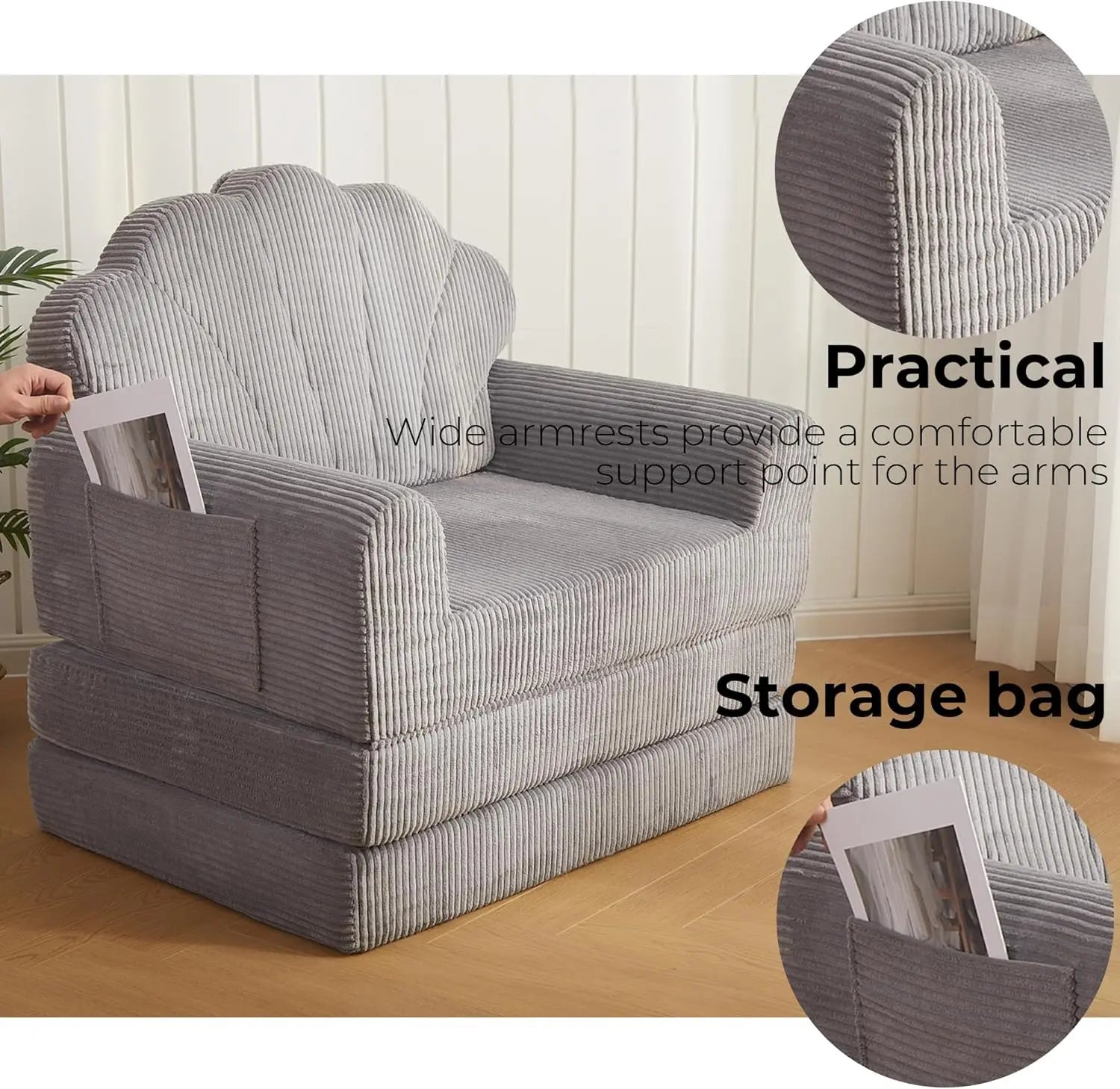 Folding Sofa Bed, Convertible Sleeper Chair Bed with Armrest/Back Support, Comfy Floor Sofa Futon Couch Lounge Foldable Mattress