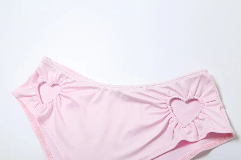 Women Sweet Pink Hollowed-out Heart Two Piece Set