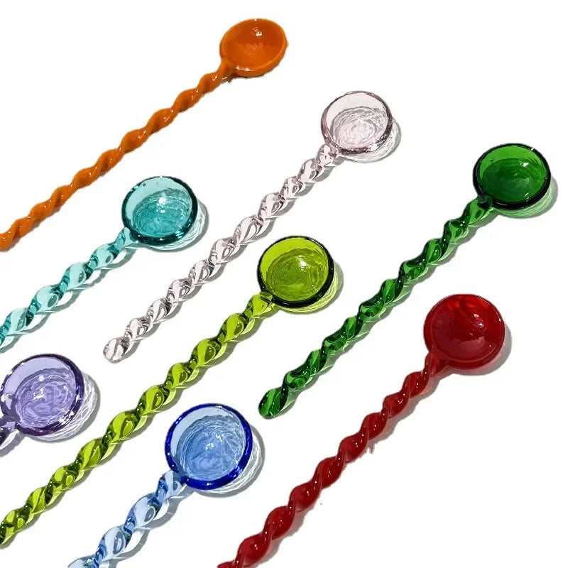 Glass Scoops with Long Handle Colorful and Cute Teaspoon Kitchen Accessories