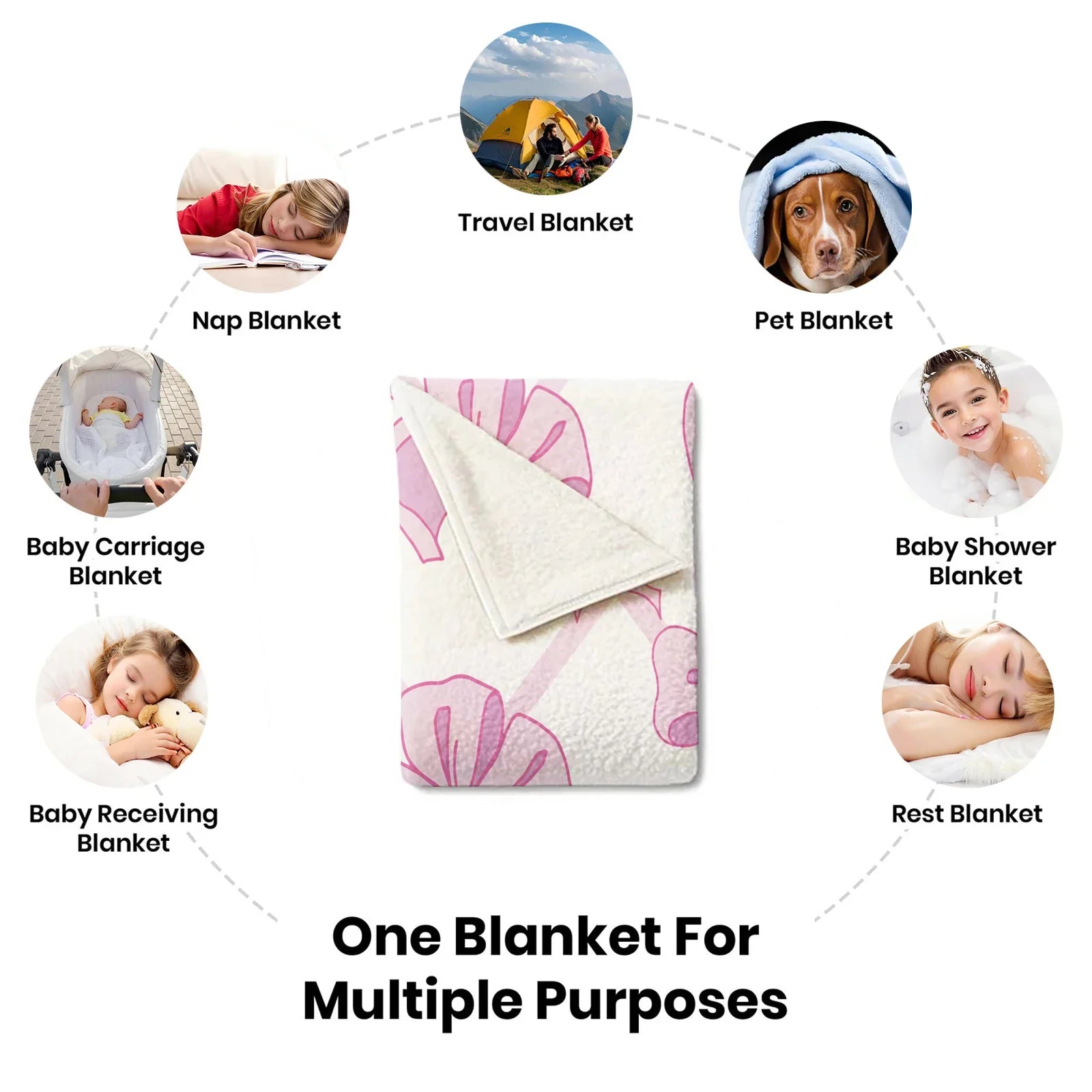 Pink Bow Blanket, Flannel Decorative Blanket, Bedding Accessories, Soft Cozy Warm Blanket