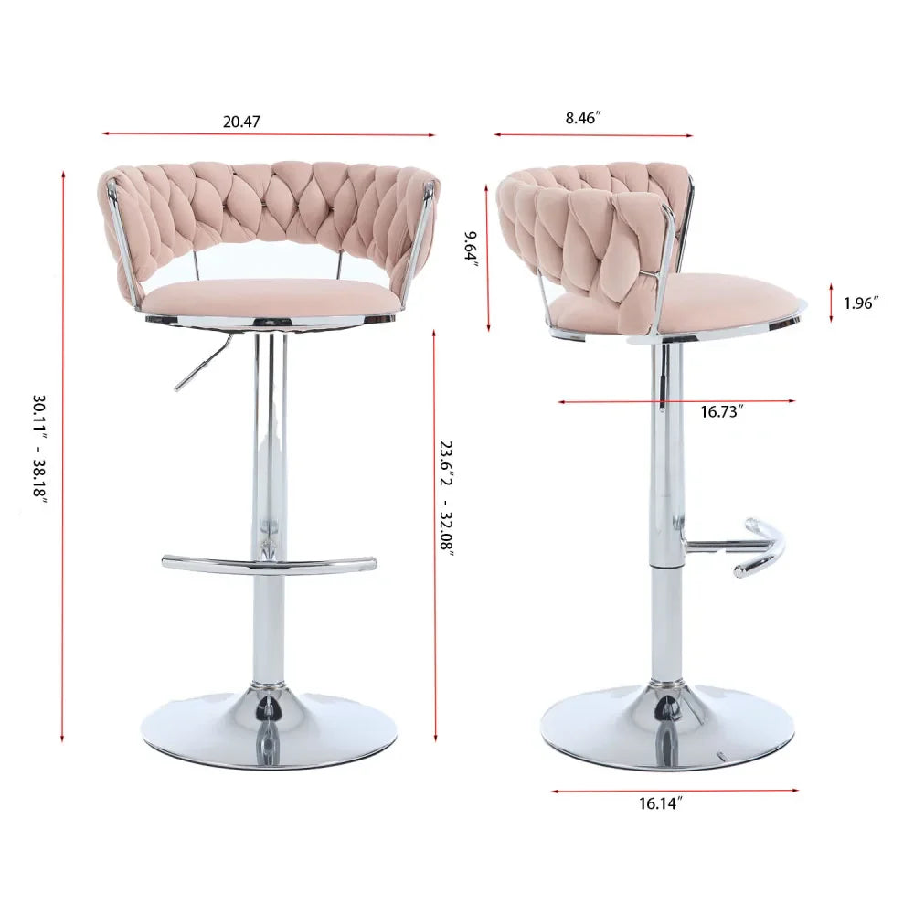 Velvet Barstools Set/2 - Chrome Swivel Base w/Adjustable Height, Modern Kitchen & Bar Stools