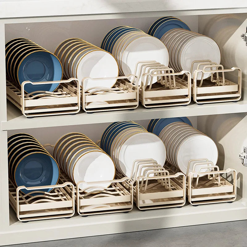 Pull Out Cabinet Dish Storage Rack Stainless Steel Plate Drain Stand Holder Kitchen Drawer Built-in Bowl Rack Basket Organizer