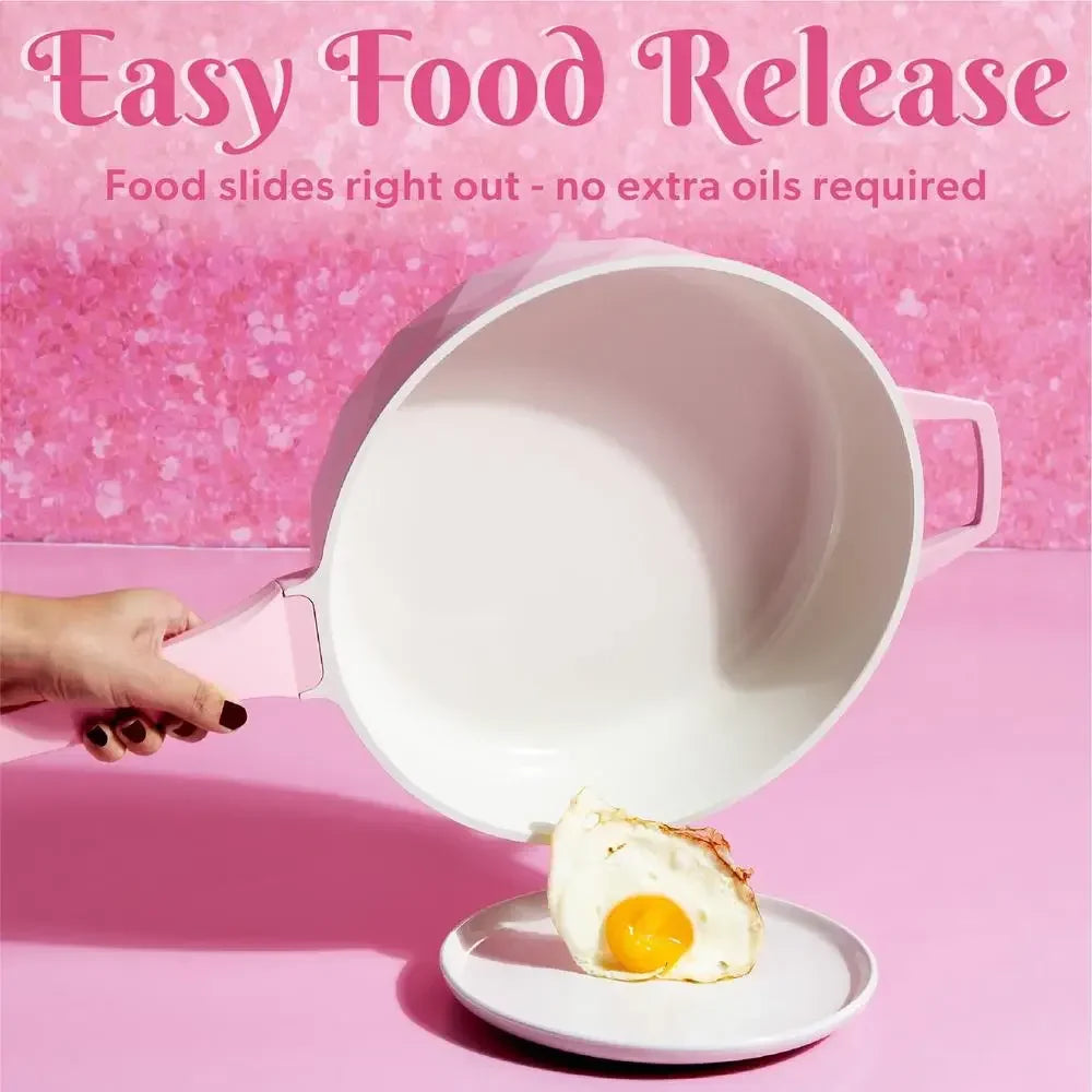 Nonstick 4 Quart Pink Jumbo Cooker Diamond Design Healthy Ceramic Cooking Dishwasher Safe