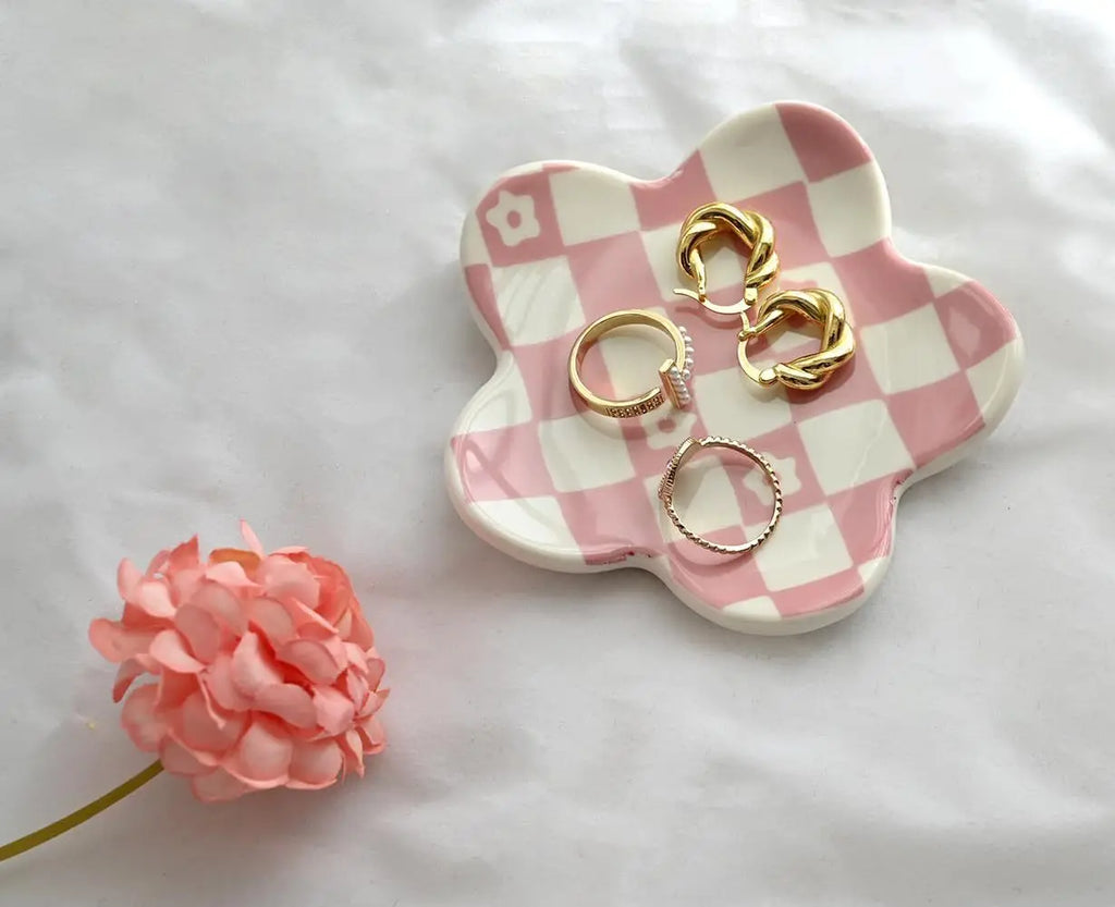 Ceramic Petal Tray, Jewelry Plate Necklace Ring Storage Dish,Jewelry Display Plate Desktop Decor