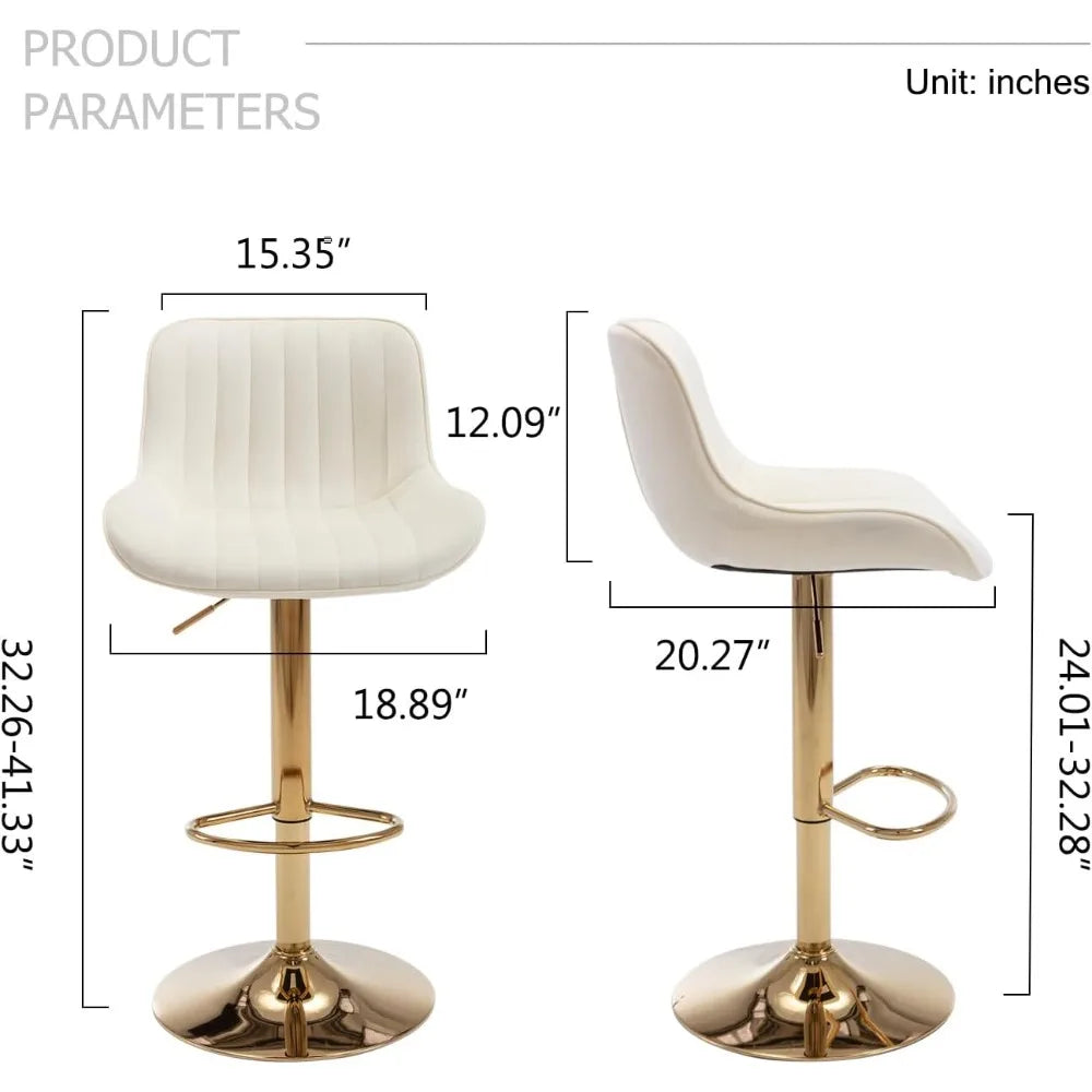 Modern Velvet Adjustable Counter Height Swivel Barstools Set of 2 with Backs For Kitchen Home Decor