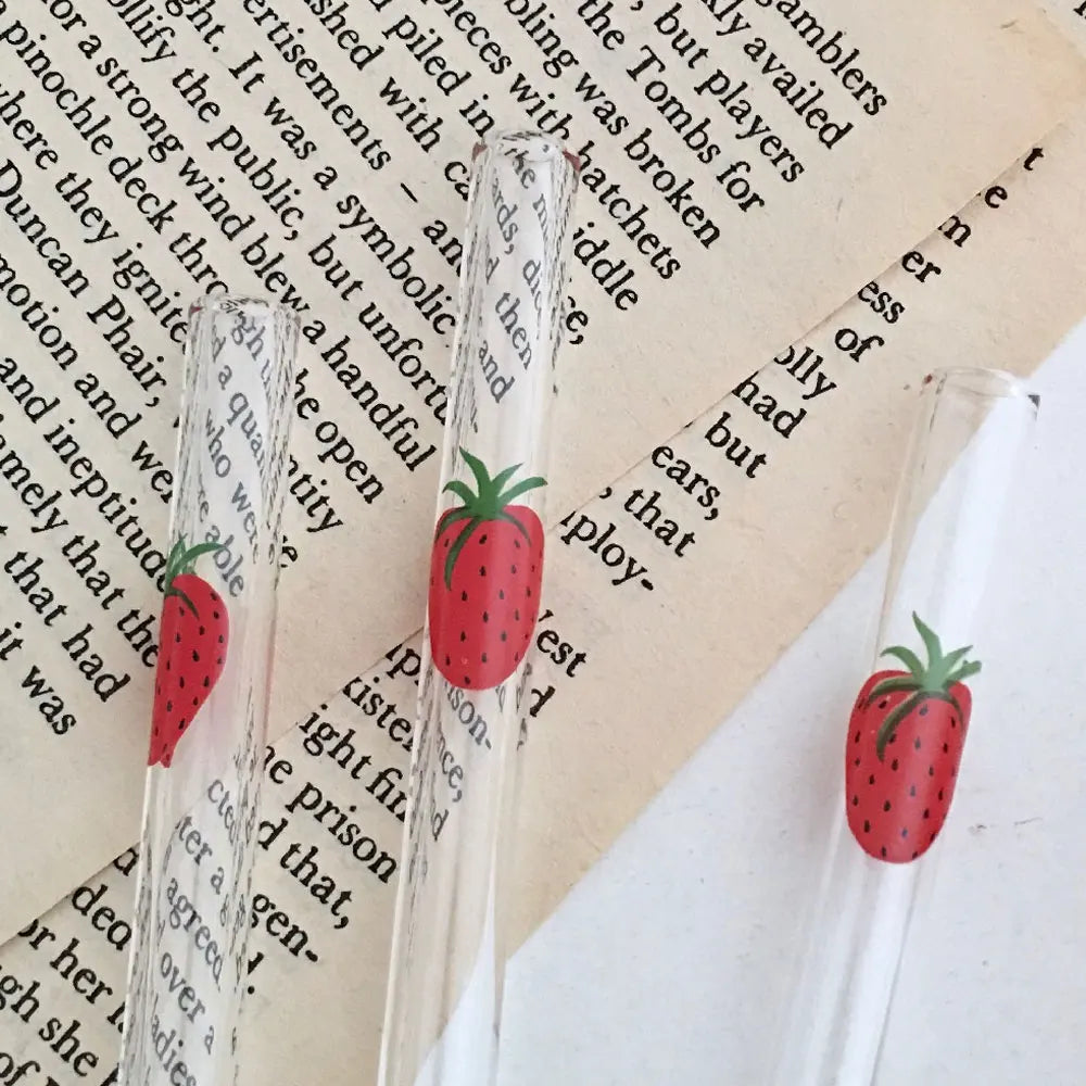 Strawberry Cute Glass Cup With Straw Creative Transparent Water Cup Student Milk Heat Resistant Glass 300ml