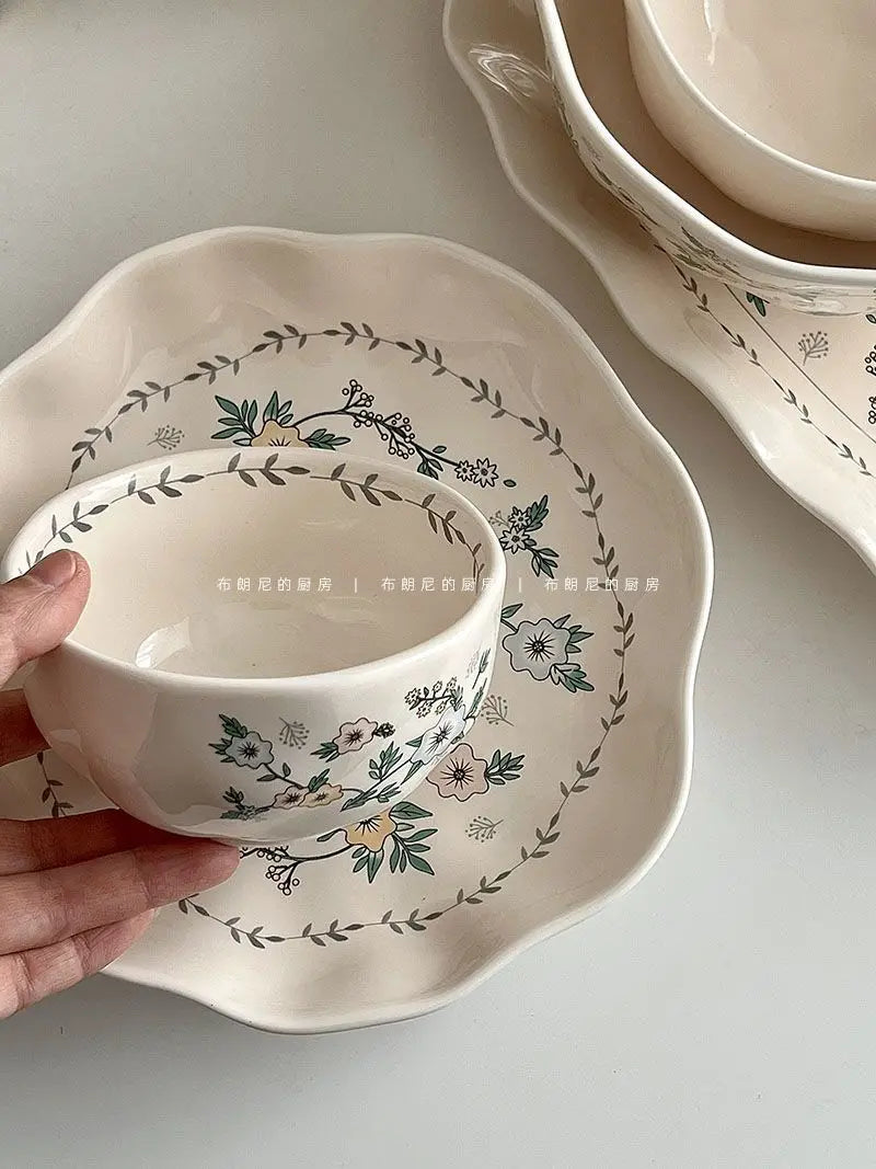 Ceramic Floral Bowl Plate Set