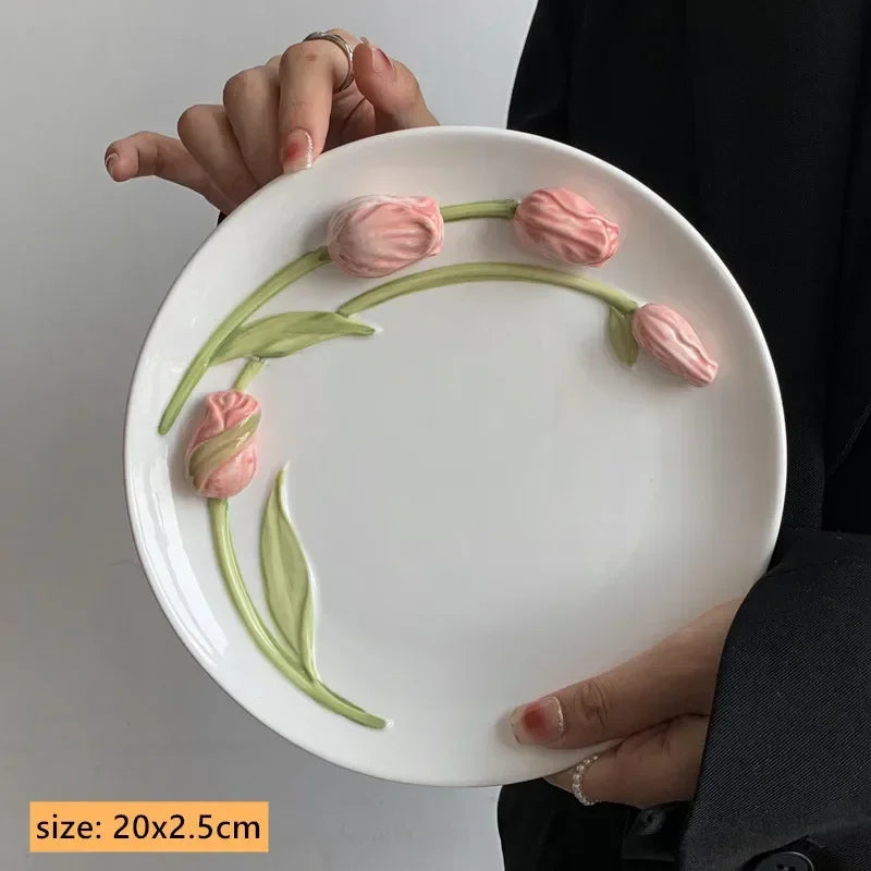 Exquisite Tulip Ceramic Plate High Appearance French Tableware