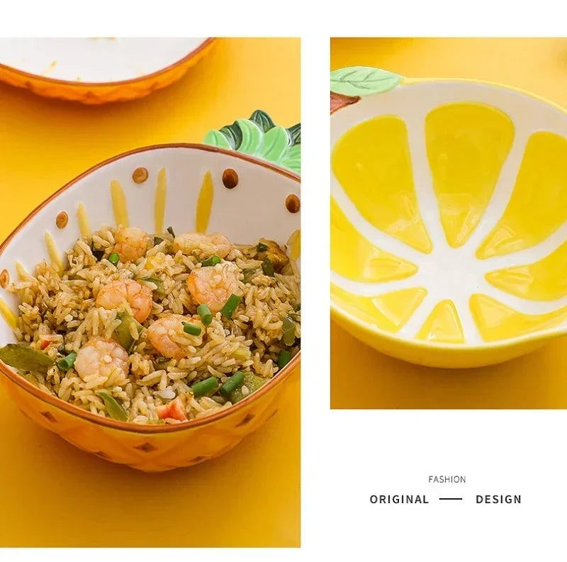 Hand Painted Fruit Shape Cute Fruit Salad Plate Creative Ceramic Bowl Pineapple Strawberry Lemon Ceramic Cutlery