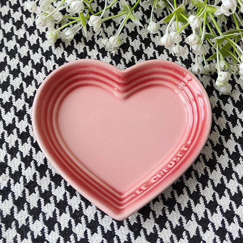 Gradient Heart-shaped Ceramic Dishes, Underglaze Color Simple Tableware, Dip Dish Desserts Snacks Plate
