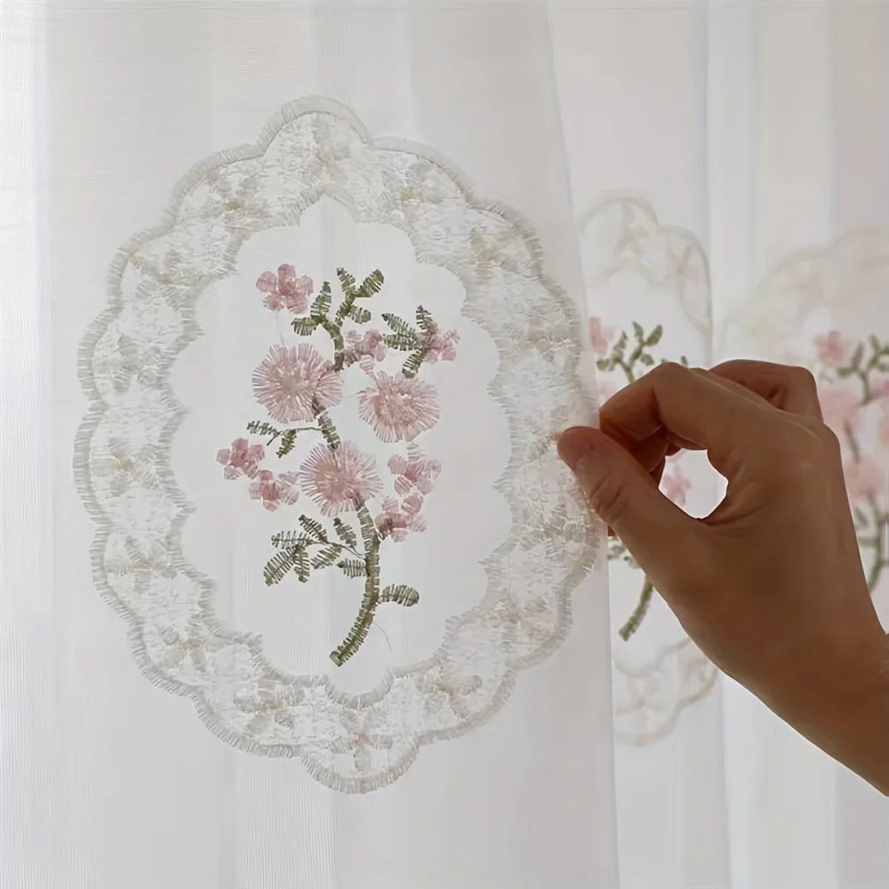 Pink Lace Sheer Curtains Embroidered Window Treatment Pastoral Curtain Drapes Floral Voile Romantic Tulle Curtain