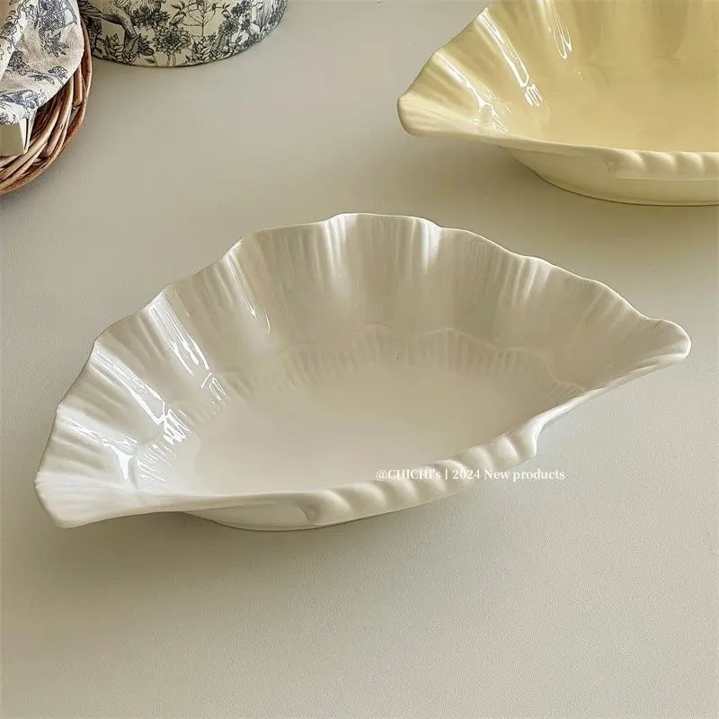 French Vintage Relief Ceramic Big Shell Shaped Dish
