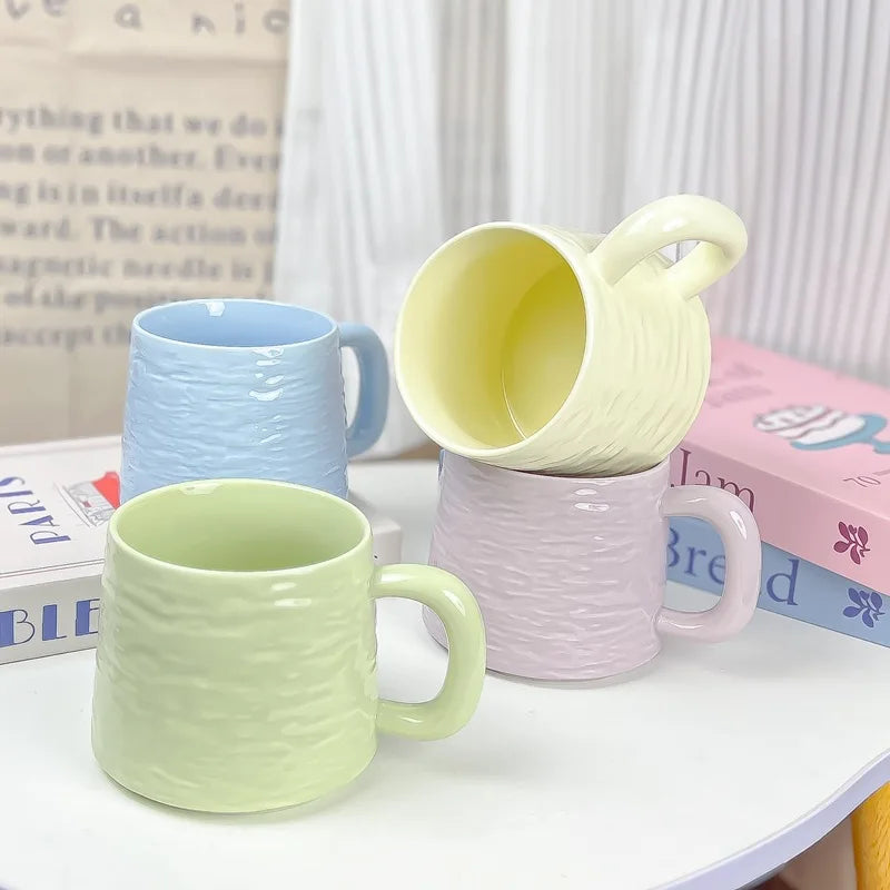 Rock-patterned Ceramic Mugs with Spoons