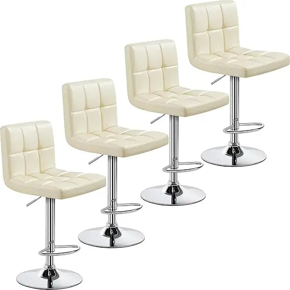 Set of 4, Adjustable PU Leather Swivel Barstools, Modern Counter Stools with Back and Footrest, Counter Height Barst