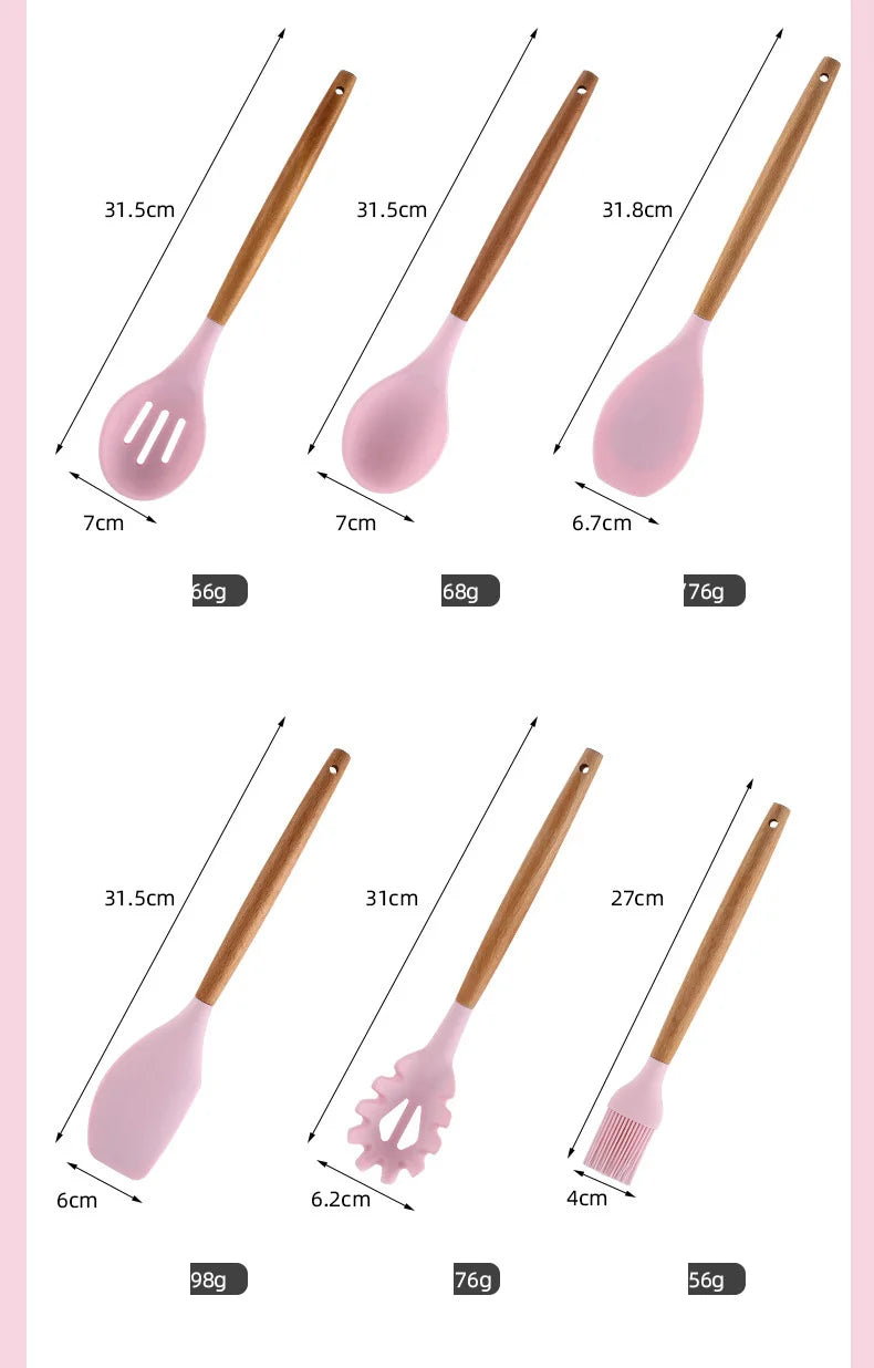 Food Grade Silicone Kitchenware Cooking Tools Cookware Set High Temperature Spatula Spoon Anti-scald Kitchen Tools