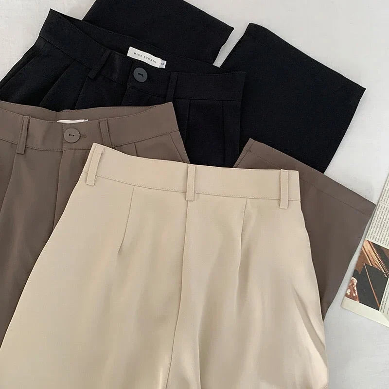 High Waist Women Suit Pants Fall Straight Office Ladies Fashion Trousers Casual Button Loose