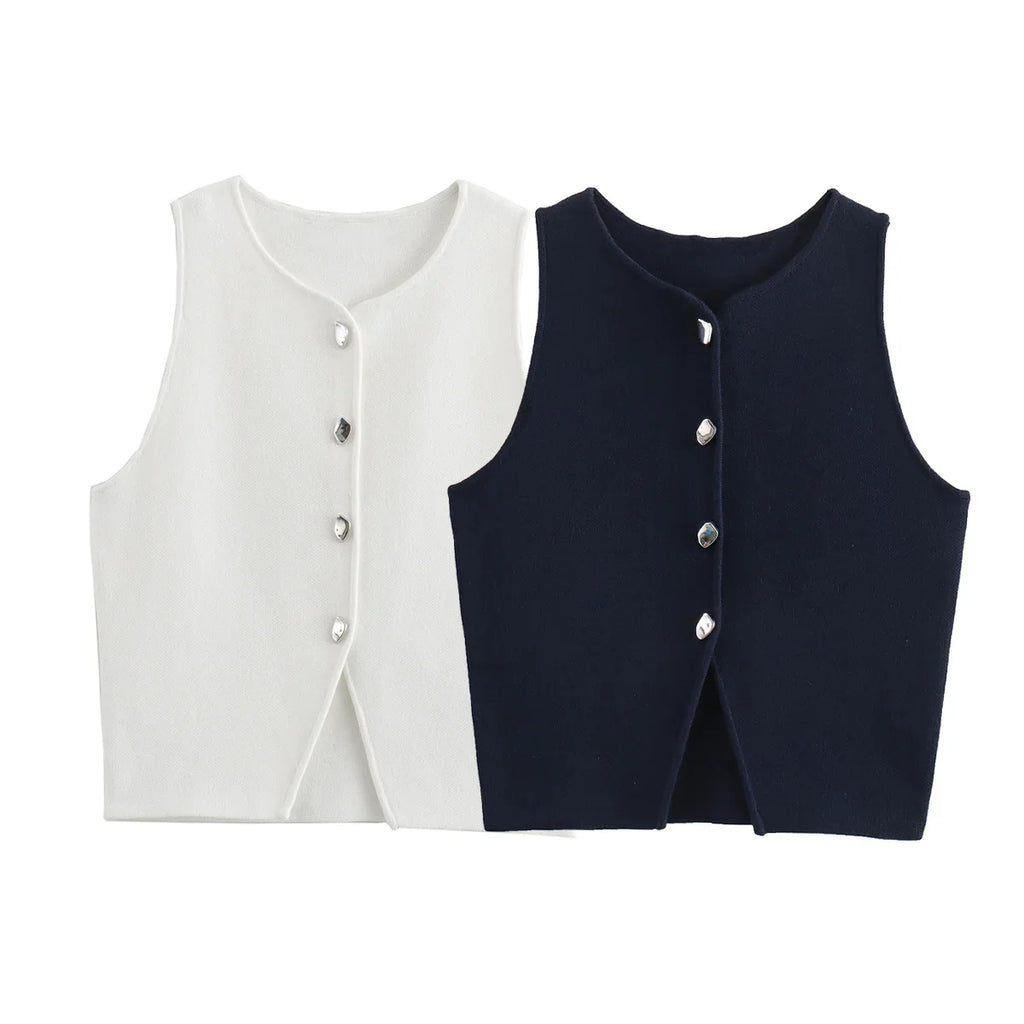 Knit Crop Top Women Button Short Tops Woman Summer Tanks Camis Tops for Women Streetwear Vest Tank Top Female