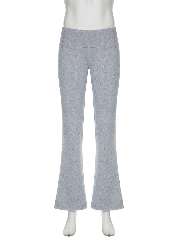 Sexy Basic Solid Flare Pants Y2K Slim Low-Waisted Boot Cut Pants Women Fashion Streetwear Lady