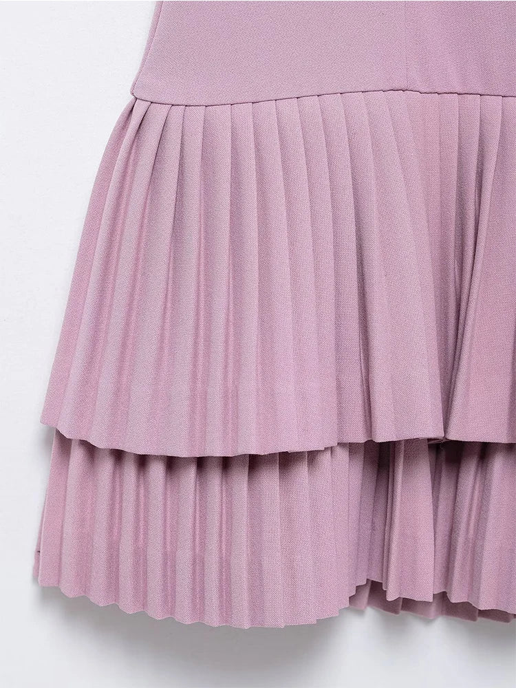 Elegant Women Solid Pleated Mini Dress Square Collar Backless Folds Slim Dress Fashion Sleevelesss