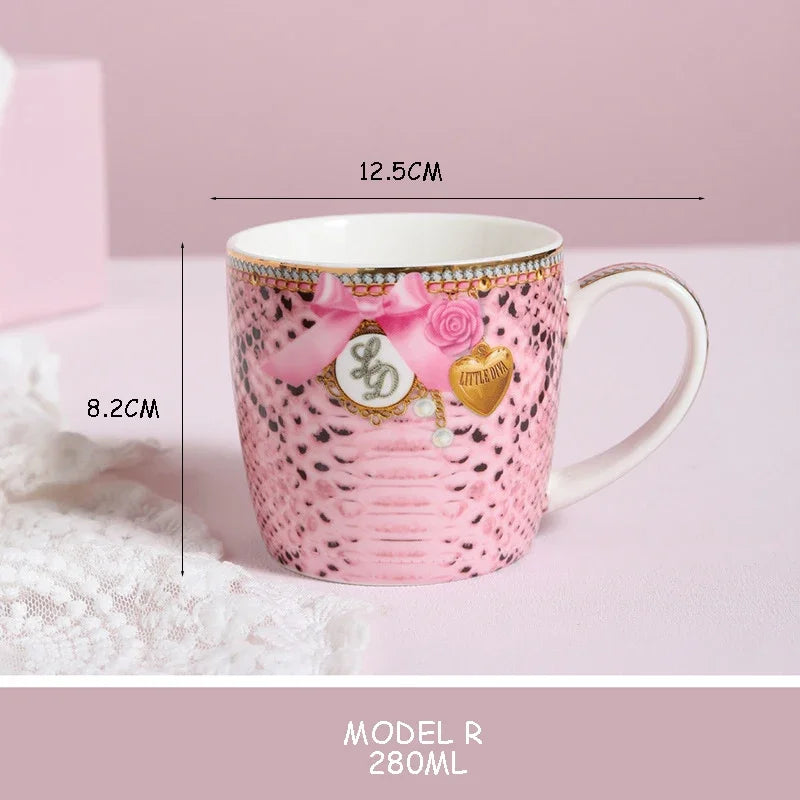 Pink Heart Shaped Dining Plate, Breakfast Tray, Ceramic Lace, Leopard Pattern Tableware, Afternoon Tea Salad Dessert