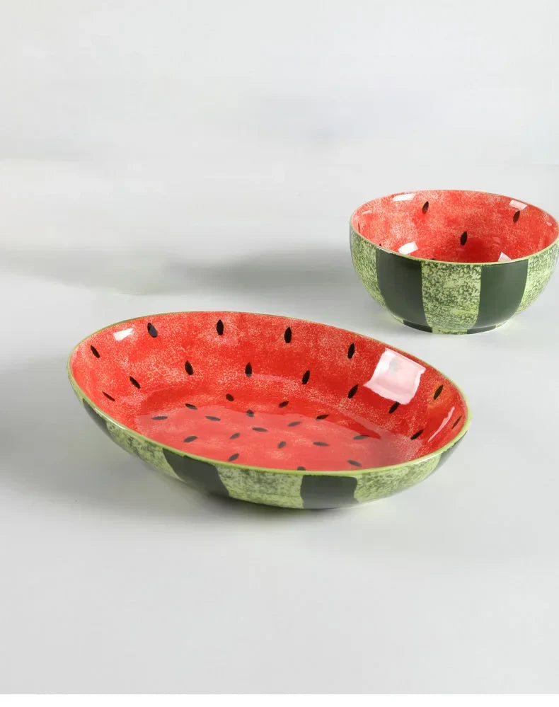 Watermelon Ceramic Cute Hand-painted Tableware Underglaze Color Fruit Shaped Bowl