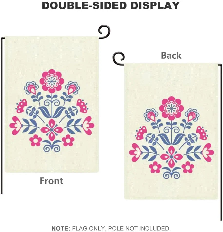 Floral Art Pink Blue Welcome Spring Summer Garden Flag 12x18 Double Sided Vertical Burlap Banner Garden