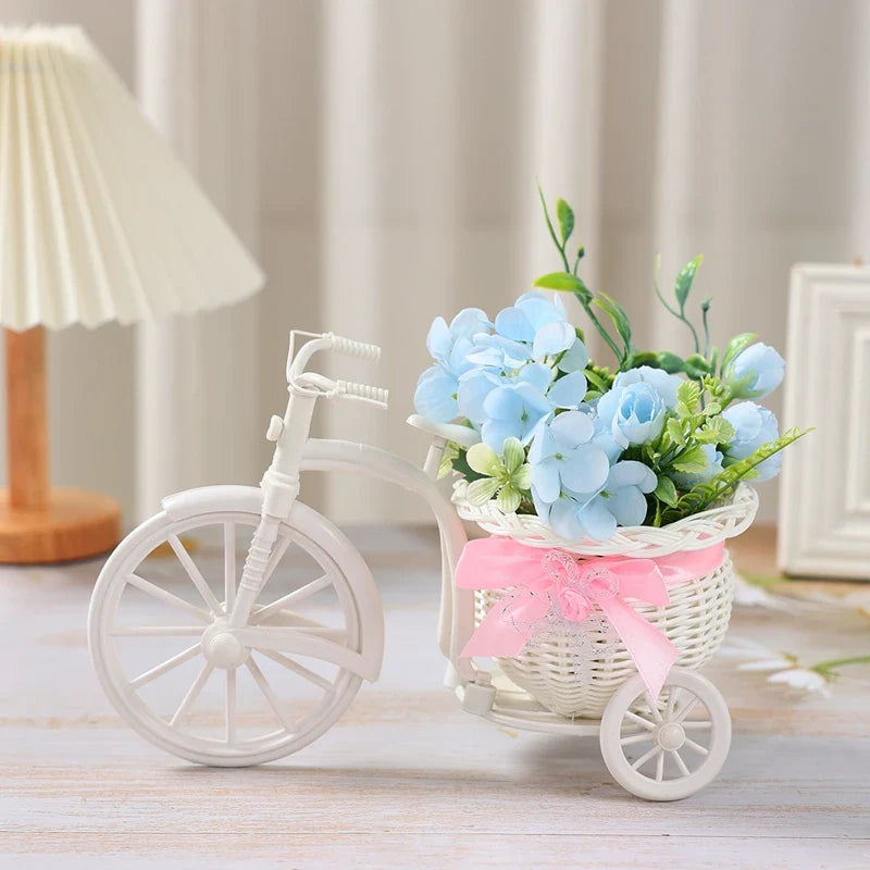 Plastic Flower Basket Vase Pink Tricycle Bicycle Model Home Garden Wedding Party Decor Romantic Cute Decor Figurines Miniatures