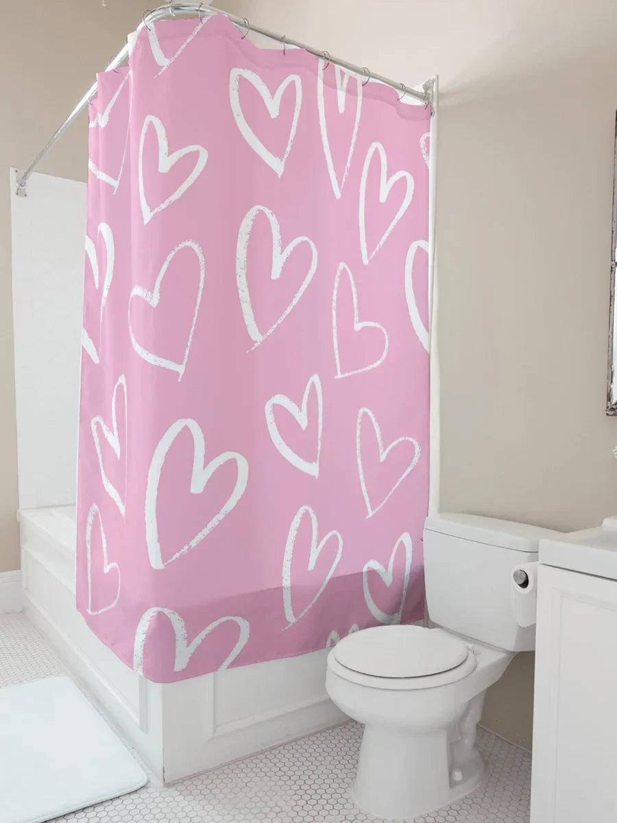 Pink Heart Shower Curtain Waterproof Bathroom Accessory