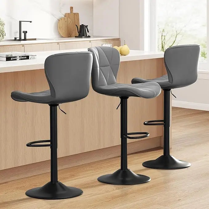 Faux Leather Bar Chairs Adjustable Swivel Barstools, Upholstered Counter Height with High Backrest for Kitchen Island