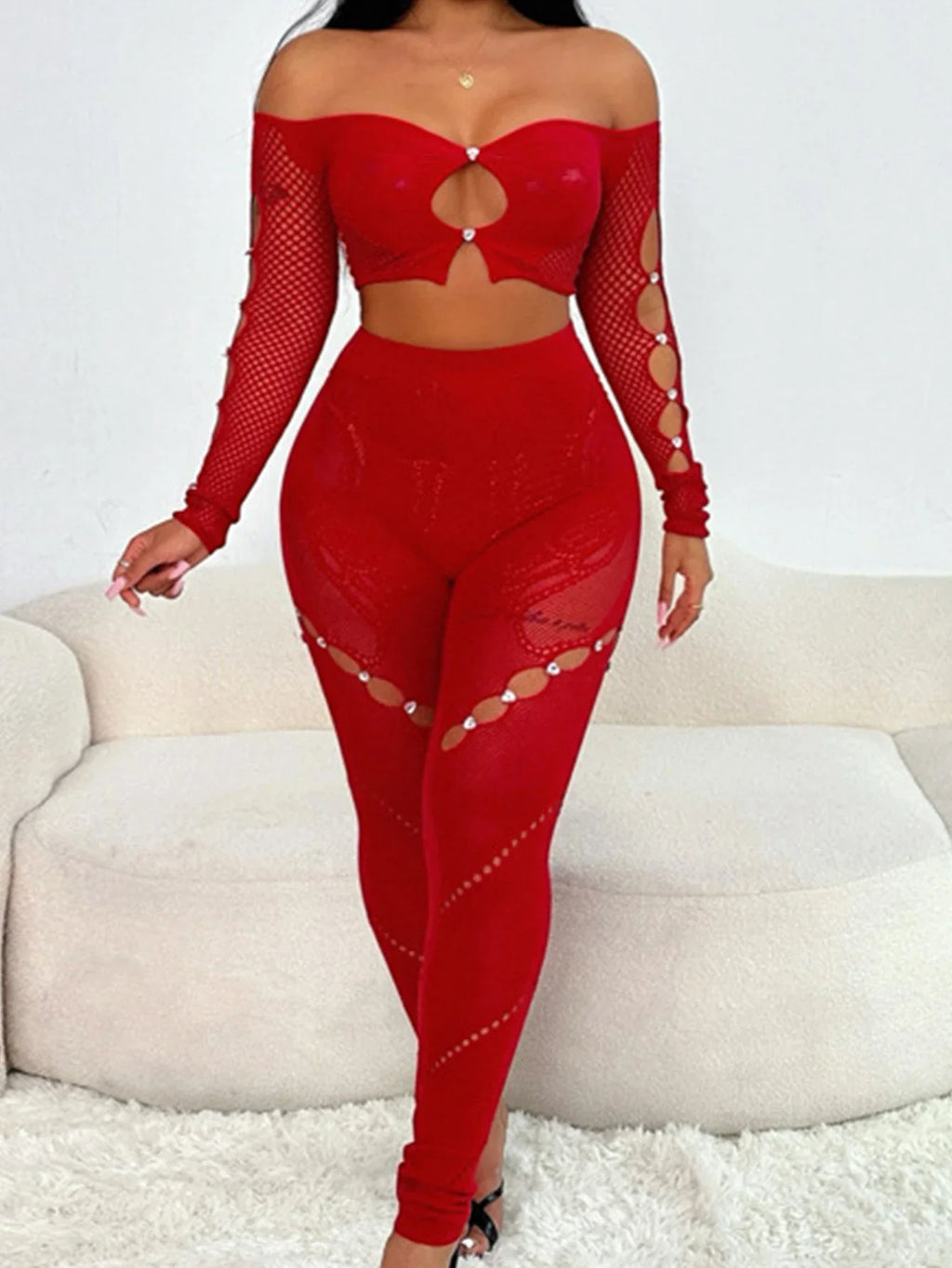 Sexy See Through Rhinestone Jumpsuit Women Pants Summer Bodycon Romper Jumpsuit Woman Long Sleeve