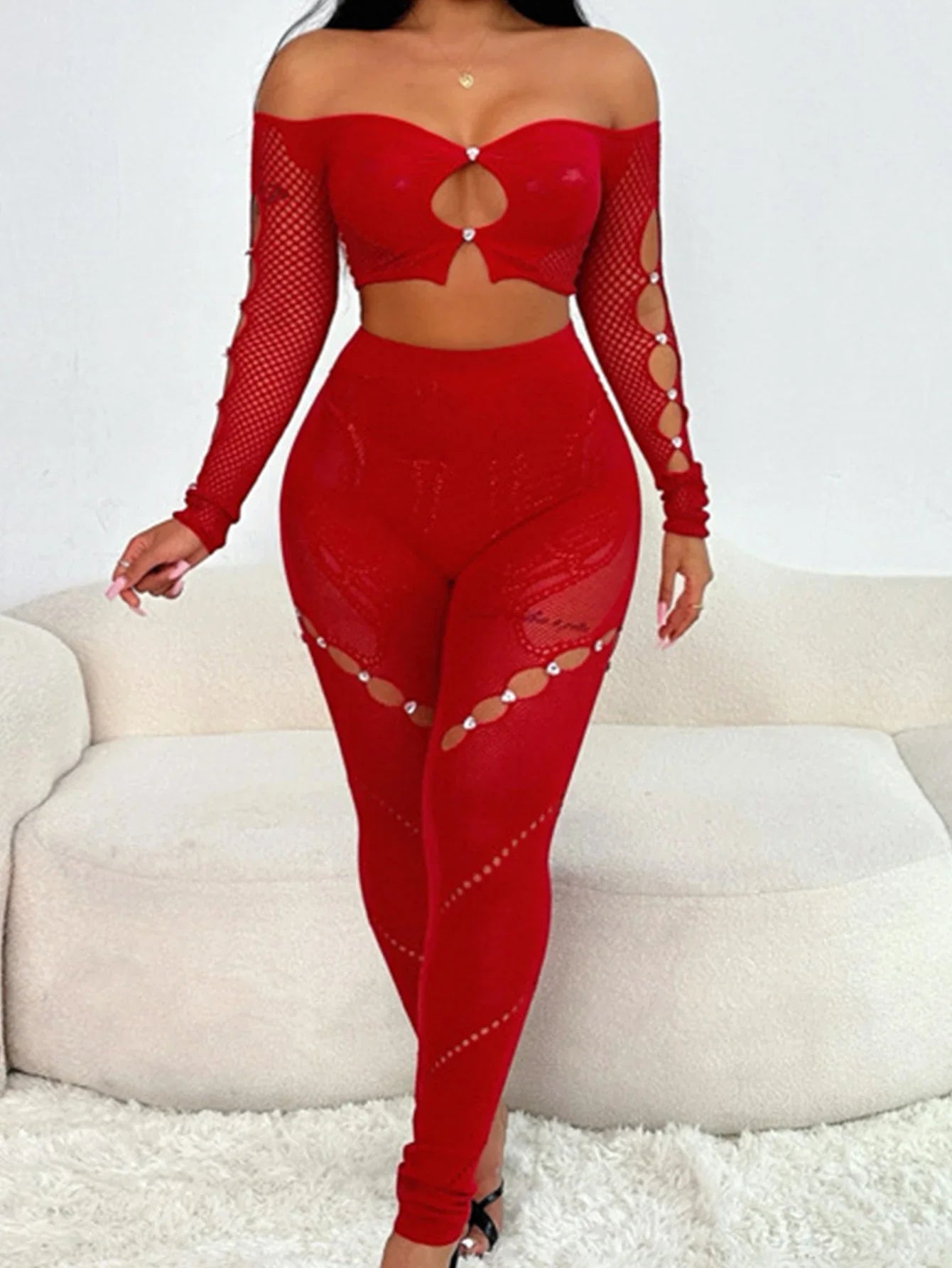 Sexy See Through Rhinestone Jumpsuit Women Pants Summer Bodycon Romper Jumpsuit Woman Long Sleeve