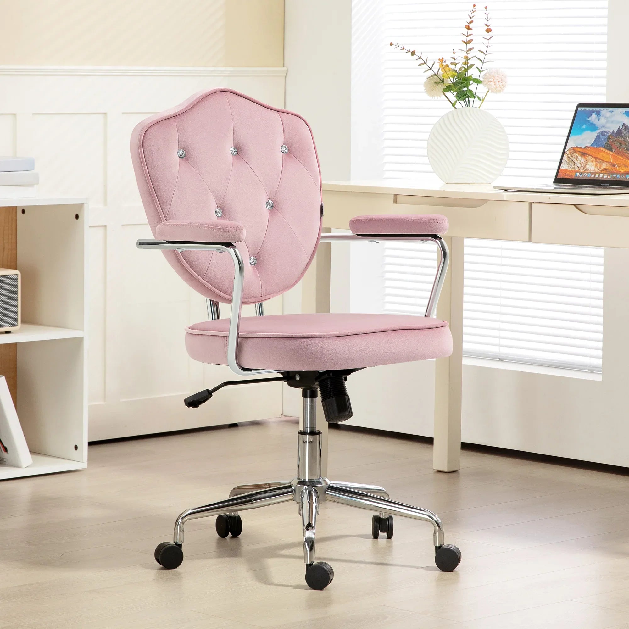 Cute Velvet-Feel Fabric Vanity Chair, Pink