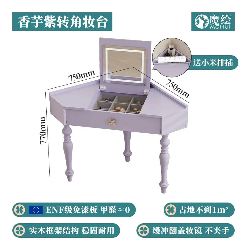 Small Pink Makeup Vanity Table with Mirror and Drawers for Bedroom Storage - Stylish Coiffeuse Furniture