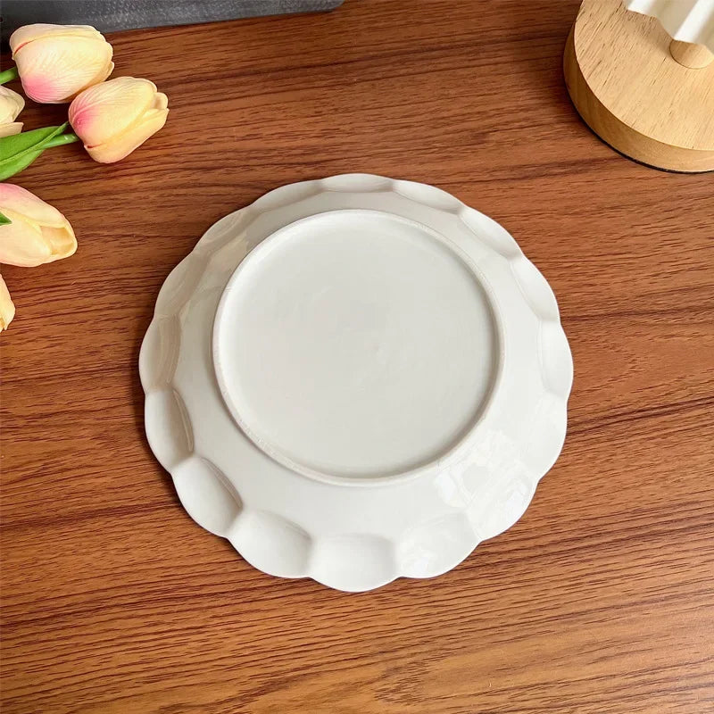 Irregular Ceramic Lovely Pink Petal Dinner Lace Deep Plate