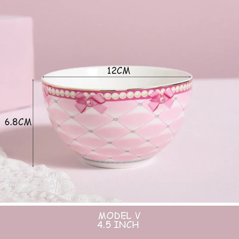 Pink Heart Shaped Dining Plate, Breakfast Tray, Ceramic Lace, Leopard Pattern Tableware, Afternoon Tea Salad Dessert