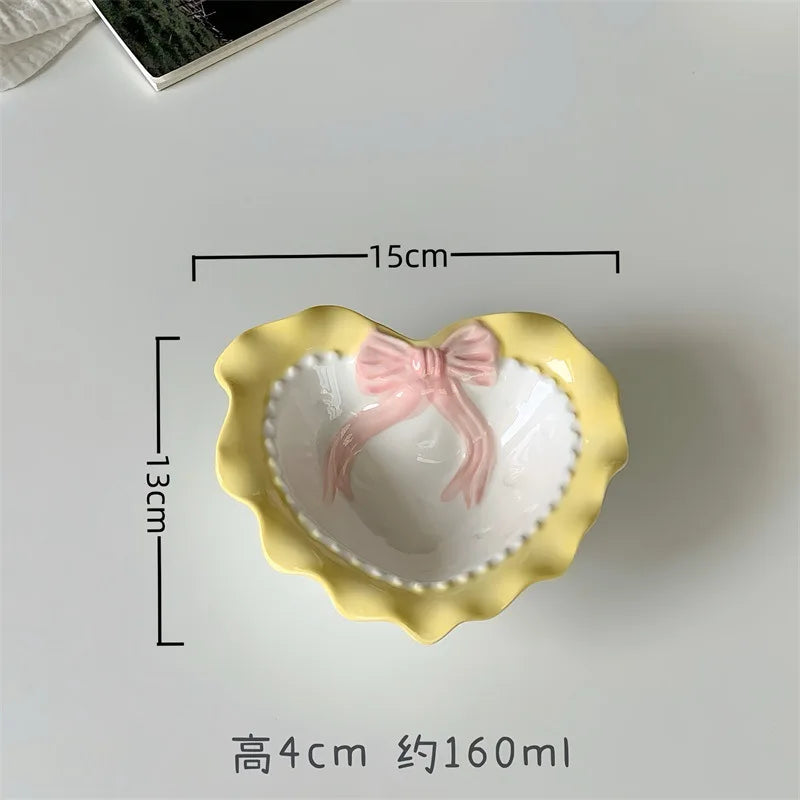 Cute Ceramic Dinner Plate Love Bow Wavy Edge