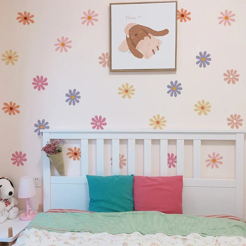 Daisy Floral Wall Stickers Children Nursery Vinyl Wall Art Decal Kids Baby Peel and Stick Girls Room Interior Home Decor