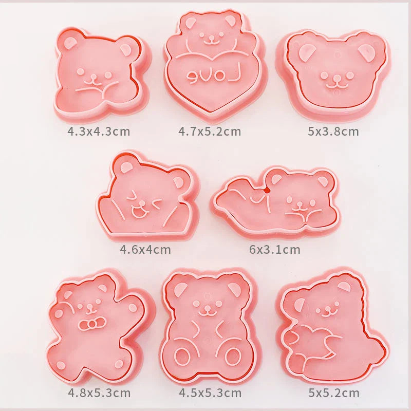 Cookie Cutters Plastic 3D Cute Cartoon Pressable Biscuit Mold Cookie Stamp Kitchen Baking Pastry Bakeware 8 Pcs/set