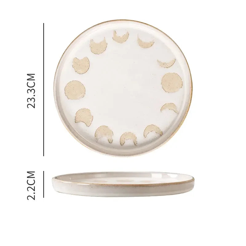Vintage Hand Painted Dots Daisy Pottery Deep Plates Creative Moon Star Steak Flat Plate Handmade Salad Dinner Dishes