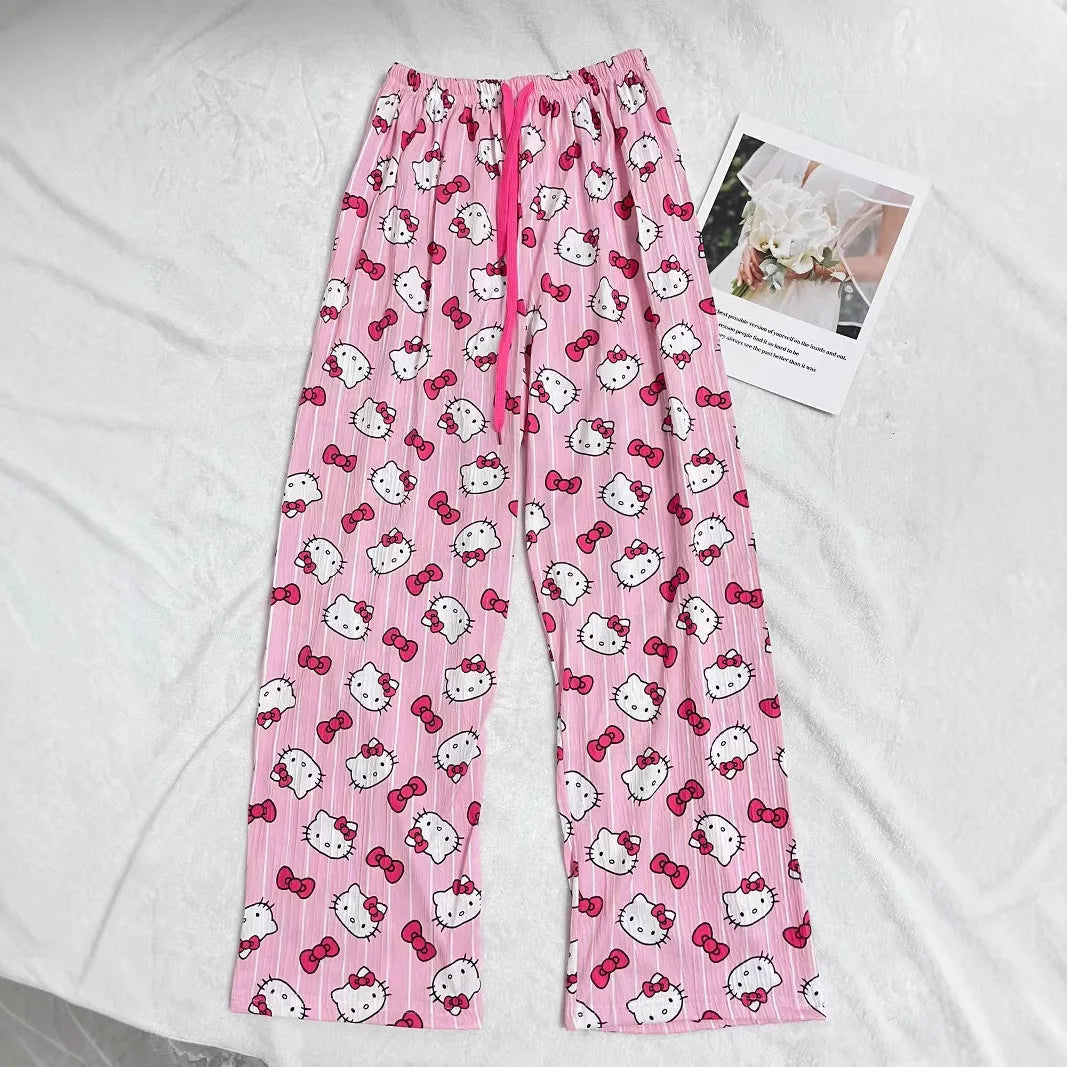 Hello Kitty Anime Y2k Kawaii Pajamas Women Loose Cartoon Casual Home Pants Trousers Girl Pajama Pants