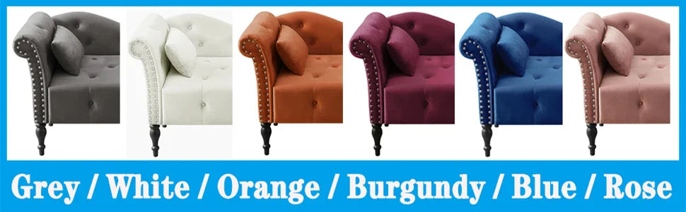 Upholstered Velvet Rolled Arm Chaise Lounges Indoor Chair, Right Arm Facing Chaise Lounge with Nailhead Trim and 1 Pillow