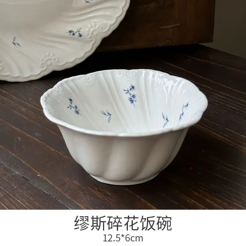 Ceramic Floral Bowl Dish Set Oval Plate New French Medieval High-end Cup Dish Set