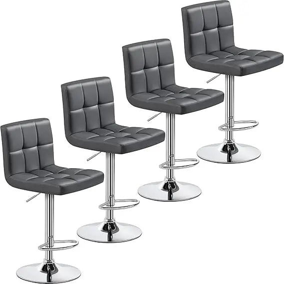 Set of 4, Adjustable PU Leather Swivel Barstools, Modern Counter Stools with Back and Footrest, Counter Height Barst