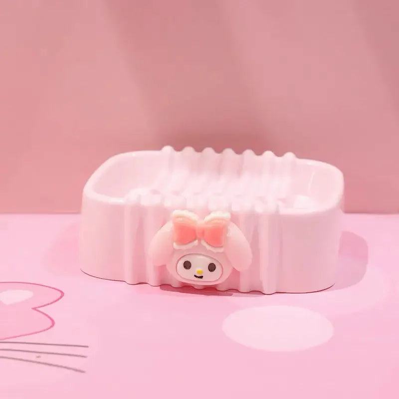 Sanrio Kawaii Hello Kitty Soap Tray Cartoon Soap Dish Non-slip Drain Travel Home Bathroom Soap Box Bathroom Accessories